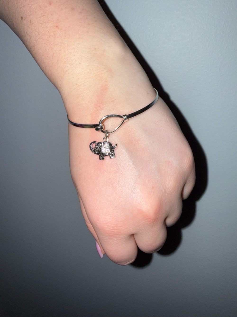 Silver Elephant Charm Bangle Bracelet